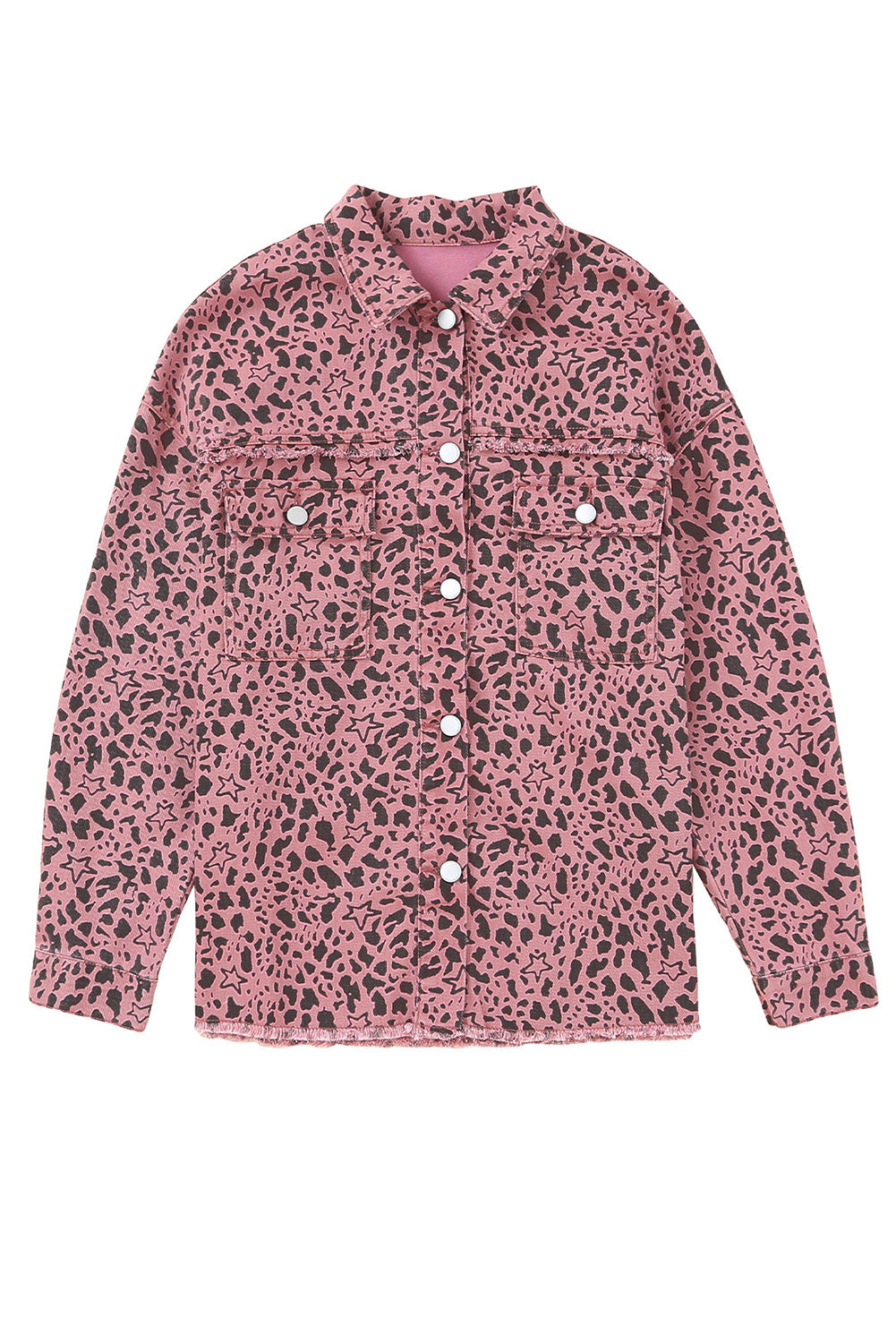 Stars & Animal Spots Print Button Up Denim Shacket