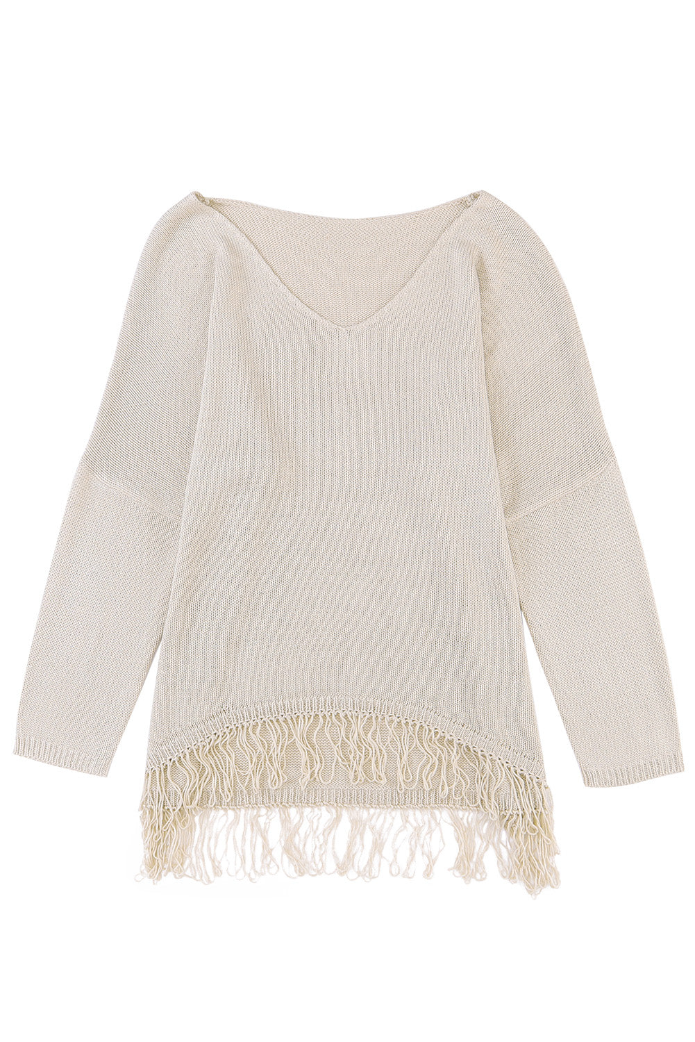 Lightweight Knit Fringe Hem Loose Sweater