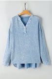 Sky Blue Crinkle Textured Loose Henley Top