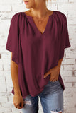 Split Neck Pleated Loose Top