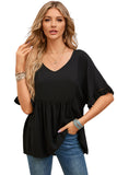 Ruffled Lace Detail Loose V Neck Top