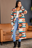 Plus Size Geometric Print Open Front Long Cardigan