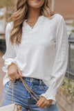 White Split Neck Textured Loose Blouse