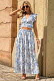 Floral Ruffled Crop Top and Maxi Skirt Set