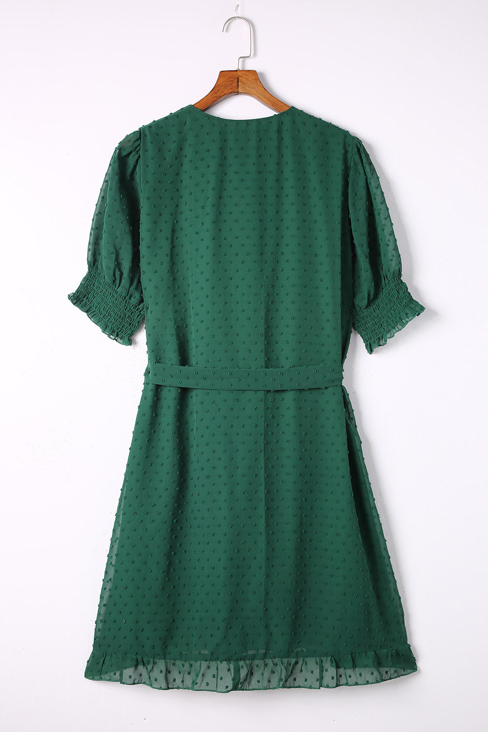 Robe portefeuille verte à manches bouffantes et pois suisses de grande taille 