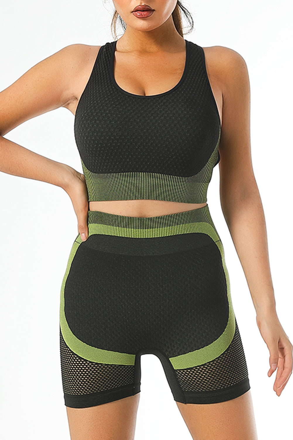 Textured U Neck Criss Cross Sports Bra