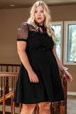 Plus Size Collared Mesh Yoke Fit Flare Dress