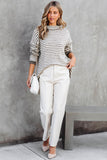 Khaki Striped Turtleneck Loose Sweater