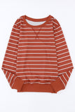 Striped Print Ribbed Trim Long Sleeve Top