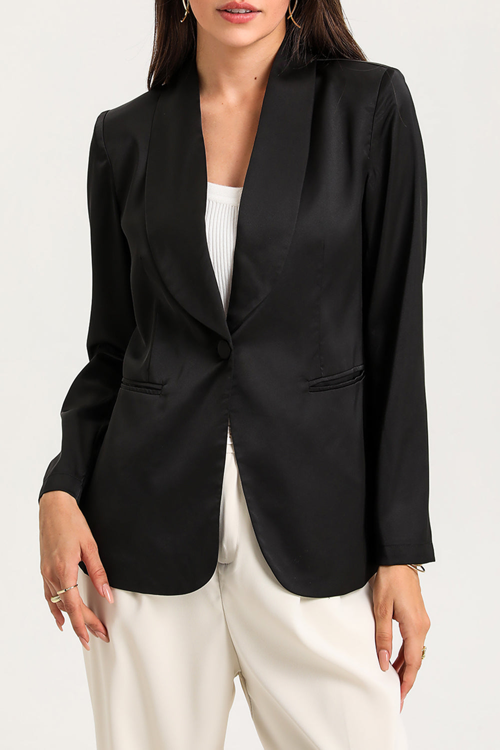 Blazer à simple boutonnage et col à col abricot avec poches 