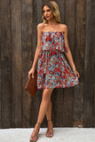 Floral Print Tiered Ruffled Bandeau Mini Dress