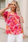 Floral Print Split Neck Tassel Tie Blouse