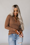 Thumbhole Sleeve Striped Henley Top