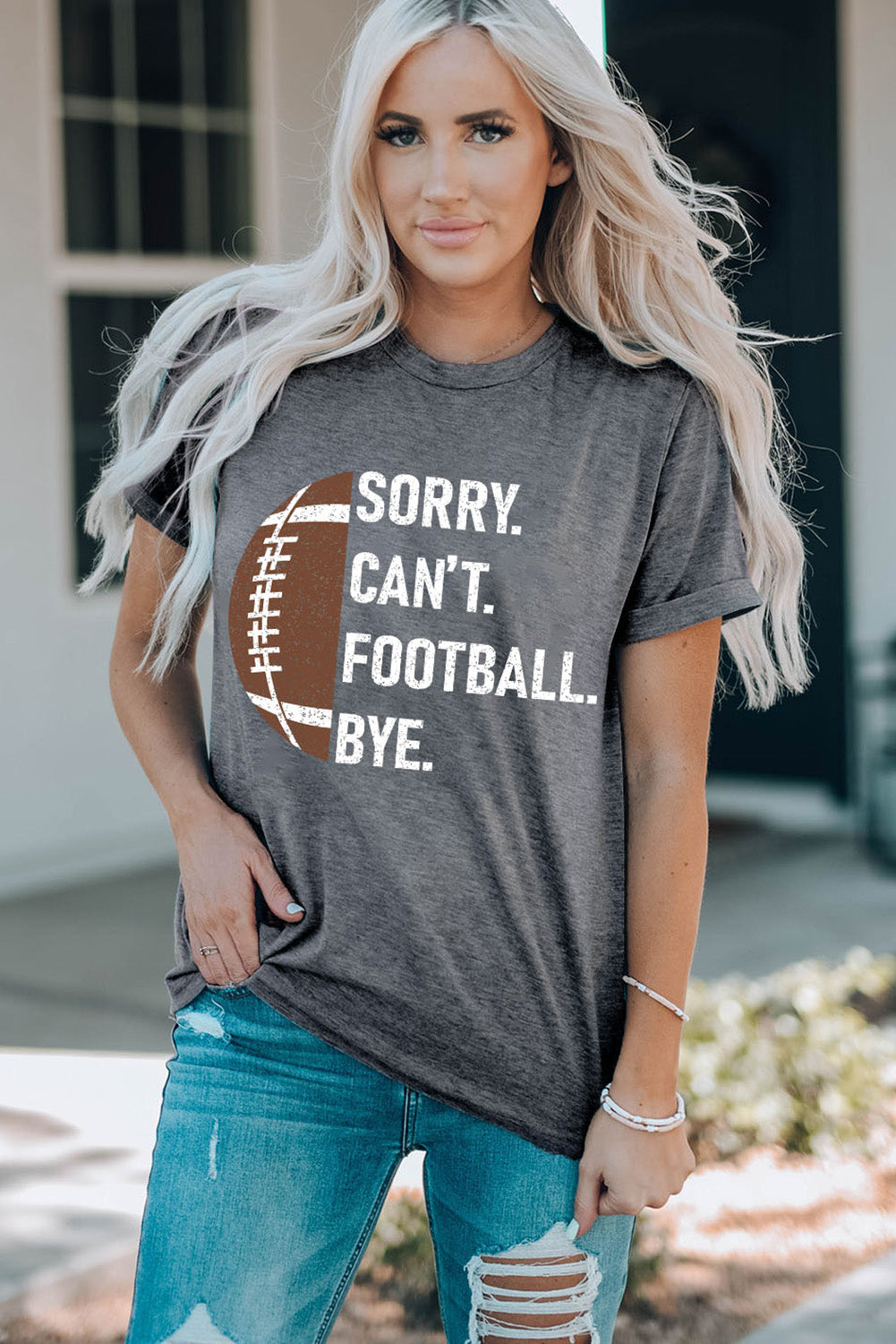 T-shirt décontracté gris avec graphique de football américain