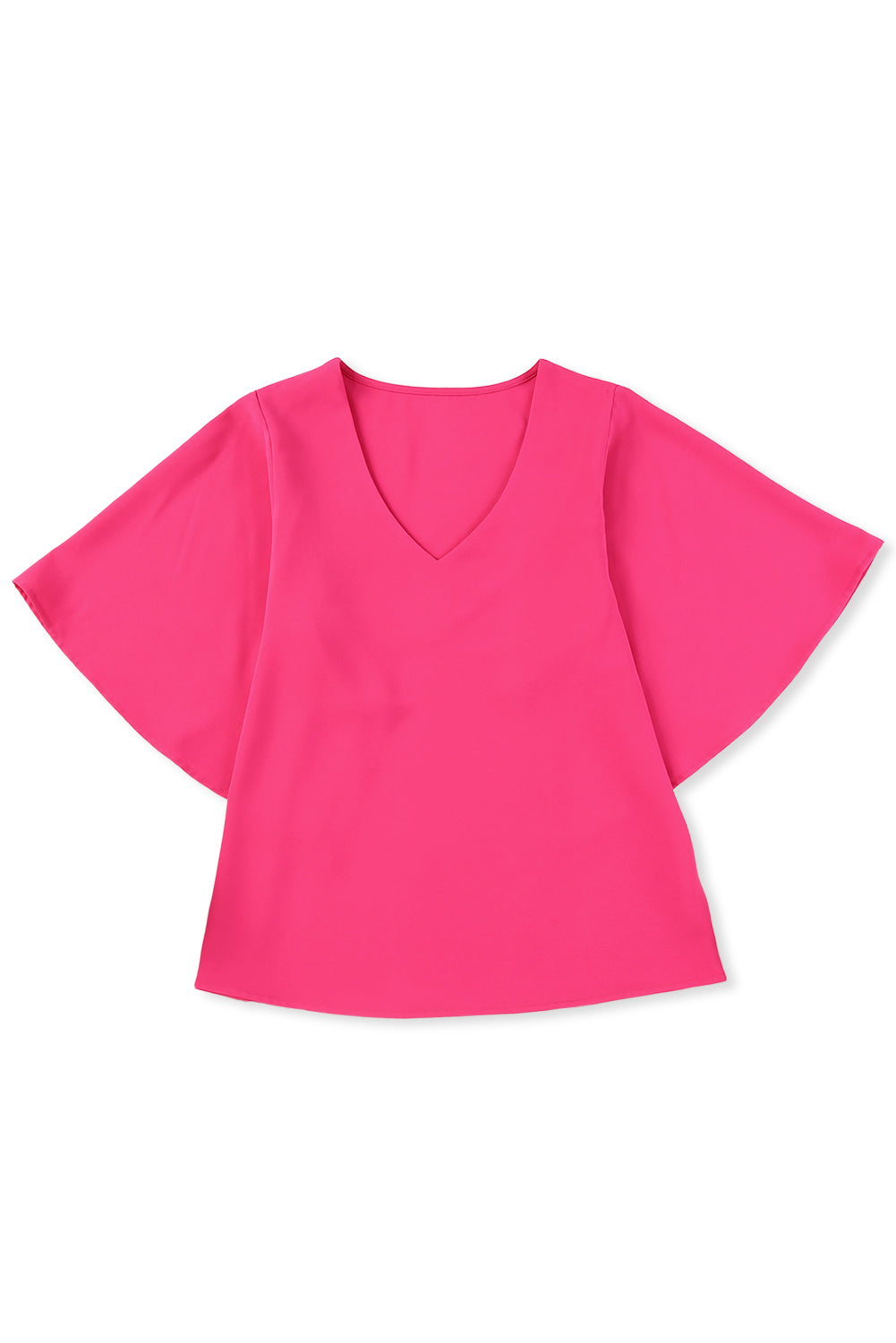 Plain Flounce Bell Sleeve V Neck Blouse