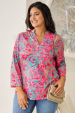 Rose - Blouse à Imprimé Paisley et Col en V à Manches Roulées de Grande Taille