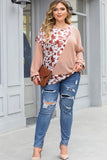 Cow Spots Colorblock Long Sleeve Plus Size Top