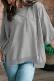 Light Grey Exposed Seam Chest Pocket Split Loose T Shirt