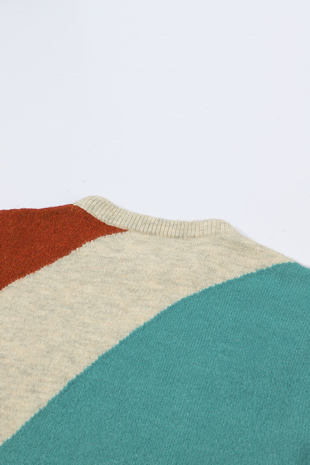 Colorblock Ribbed Trim Round Neck Sweater