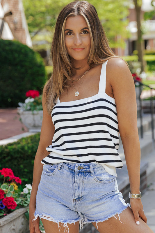 Striped Tube Spaghetti Strap Knitted Tank Top