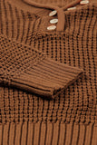 Khaki Pointelle Knit Button V Neck Drop Shoulder Sweater