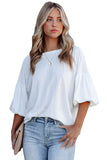 Joint Bubble Sleeve Round Neck Blouse