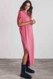 Robe t-shirt longue rose à col rond et manches chauve-souris