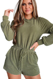 Corded Pullover Long Sleeve Drawstring Romper