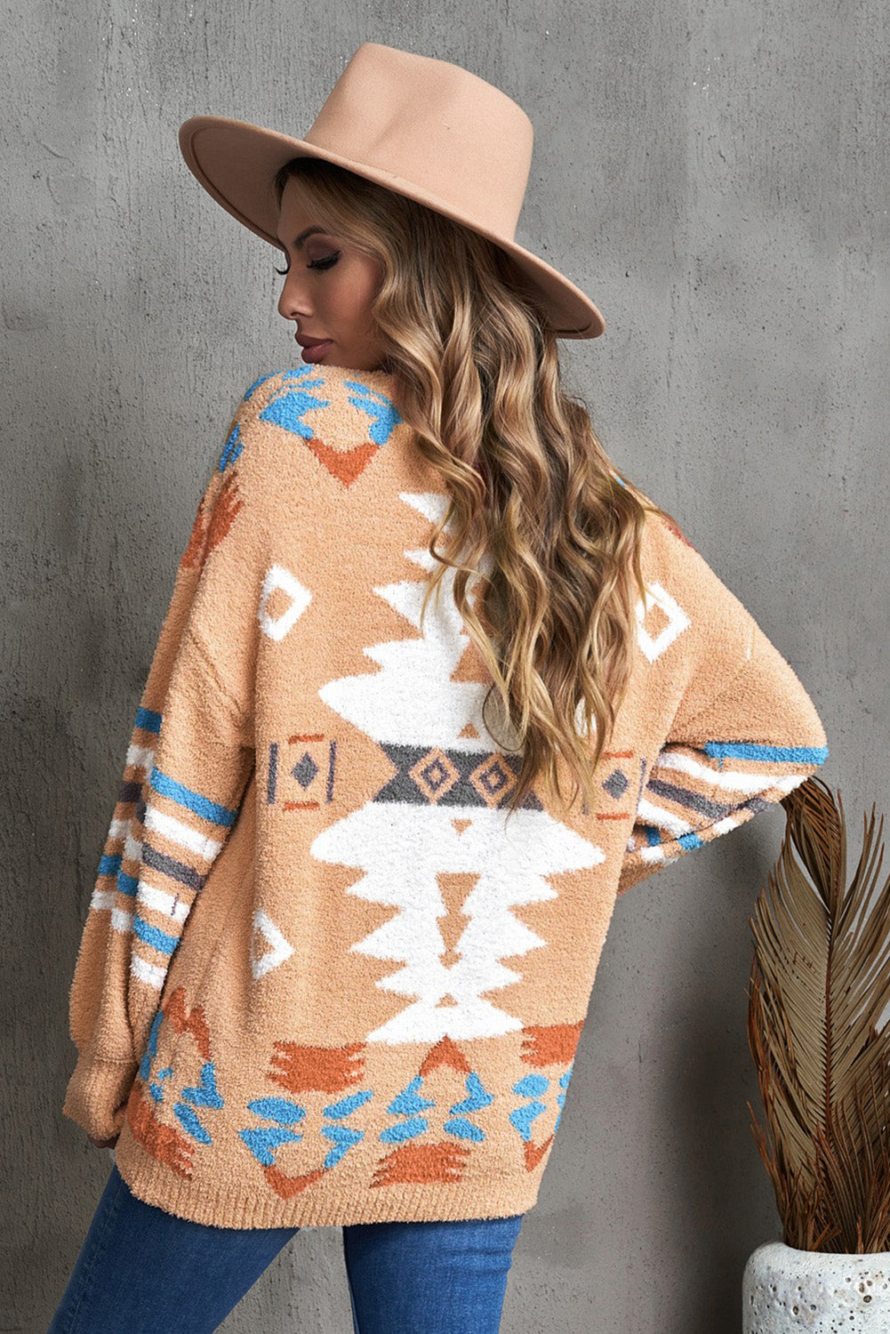 Aztec Print Long Sleeve Tunic Knitted Sweater