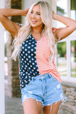 American Flag Color Block Knotted Straps Tank Top