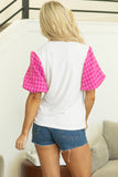 White Contrast Tweed Puff Sleeve Top