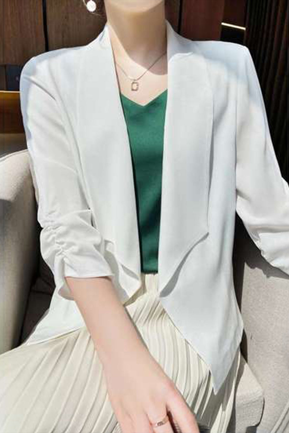 Solid Lapel Collar Satin Blazer