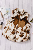 Cow Pocket Zipper Plush Warm Sleeveless Vest Coat