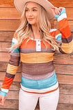 Multicolor Knit Button Notched Neck Top