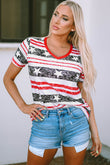 Star and Stripe Print V-Neck Casual T-Shirt