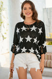 Star Print Half Sleeve Distressed Knit Top