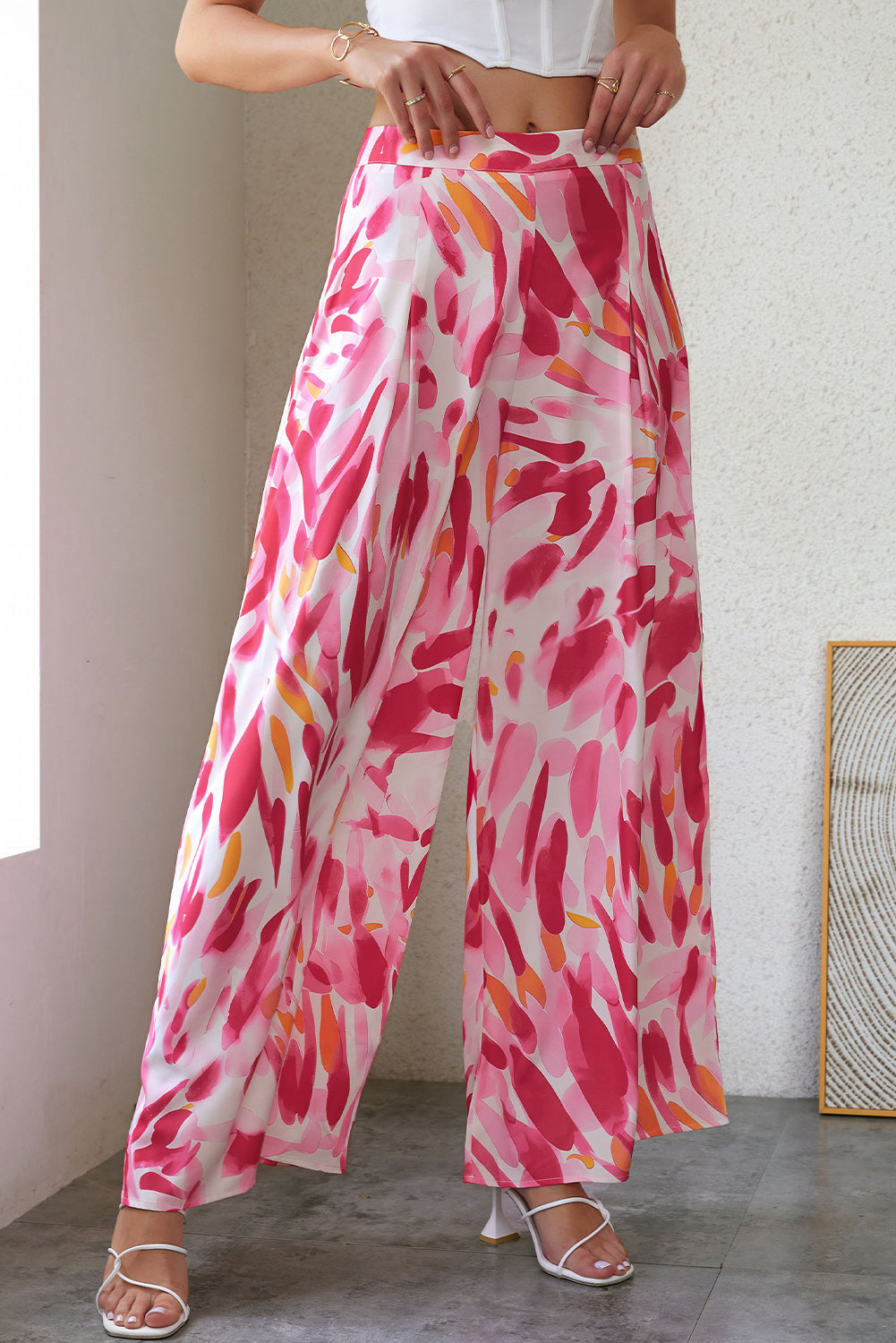 Boho Abstract Floral Print Wide Leg Pants