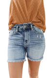 Retro High Waist Raw Hem Denim Shorts