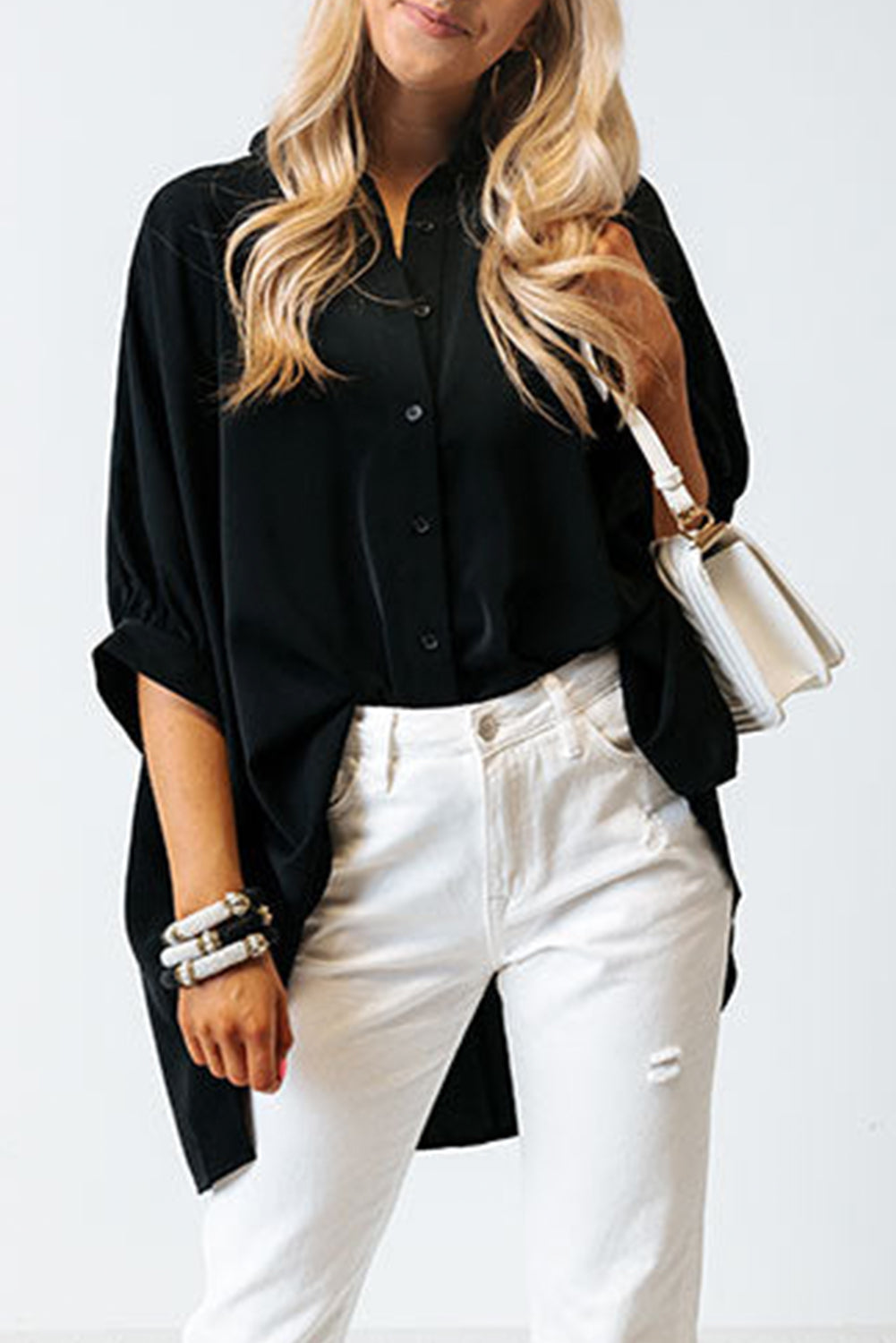 3/4 Puff Sleeve Oversize Shirt