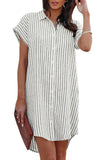 Short Sleeves Striped Shirt Dress