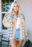 Distressed Raw Edge Plaid Patchwork Denim Jacket