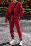 Racing Red Solid Color High Low Pullover and Skinny Pants Set