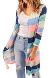 Cardigan long color block imprimé multicolore