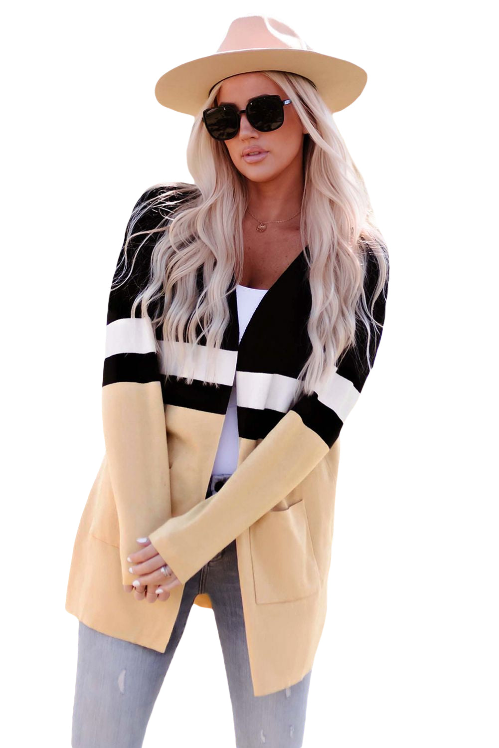 Color Block Striped Open Front Cardigan