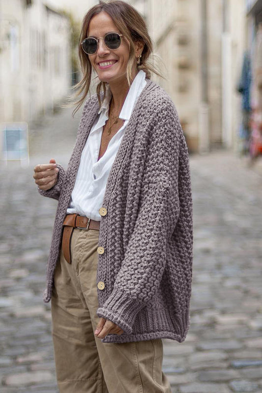 Cardigan boutonné sur le devant en tricot torsadé vintage