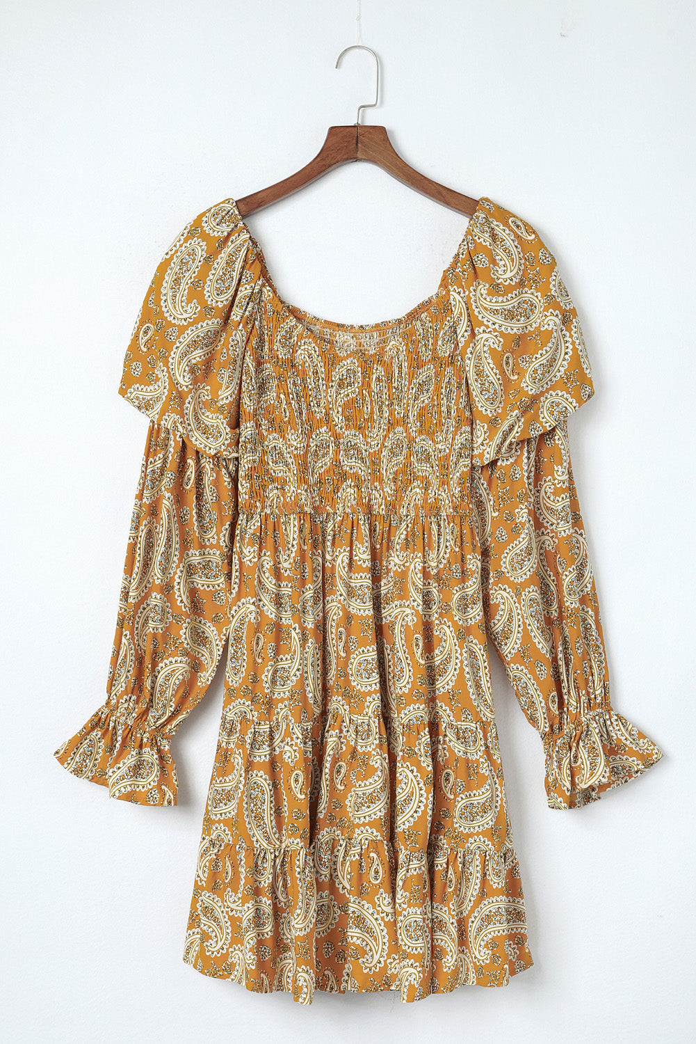 Robe florale jaune à manches longues Boho Paisley