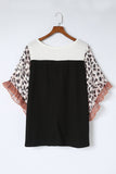 Waffle Knit Animal Print Ruffle Sleeves Plus Size Top