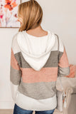 Color Block Knitted Drawstring Hooded Sweater