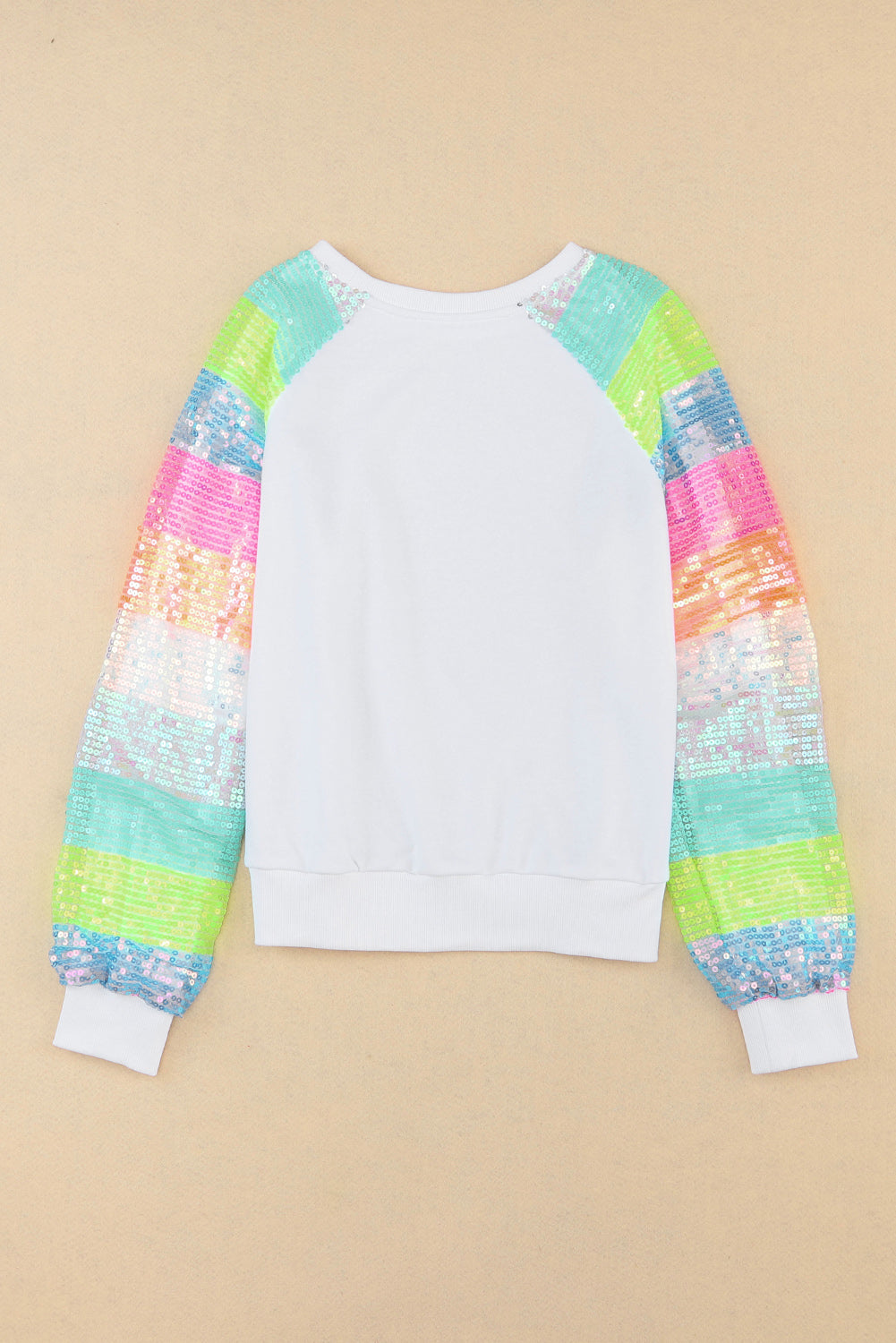 Sequin Color Block Raglan Sleeve Pullover Sweatshirt