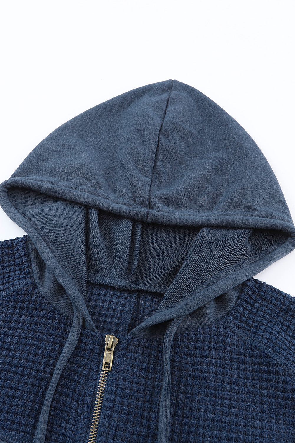 Plus Size Waffle Knit Patchwork Washed Hooded Jacket